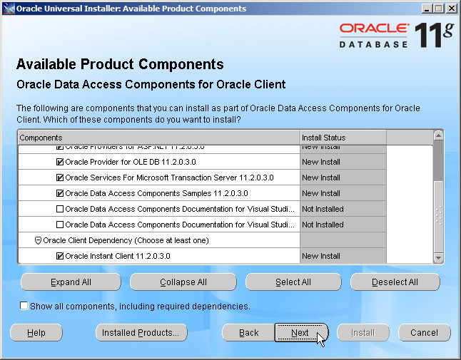 In the Summary dialog, verify that the components you