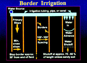 Furrow irrigation The main objective is to direct The water between the rows of a crop and permit it to soak down to the roots Adopt Variable water supply Slopes steep >6% Medium and fine