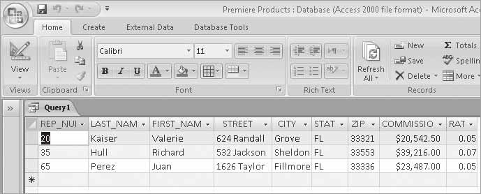 Access will display the query results in Datasheet view, as shown in Figure 3-18.