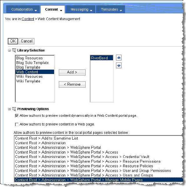 Configure WCM authoring portlet to view library 1. Login as administrator 2. Click Applications 3. Click Content tab.