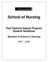 School of Nursing. Post Diploma Degree Program Student Handbook. Bachelor of Science in Nursing
