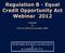 Regulation B - Equal Credit Opportunity Act Webinar 2012. Presented by Fred Lutz, CRCM and Val Vought, CCBCO