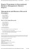 Degree Programme in International Business Management (Masters Degree) Management and Business Research Strategies