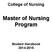 College of Nursing Master of Nursing Program Student Handbook 2014-2015