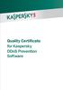 Quality Certificate for Kaspersky DDoS Prevention Software