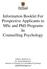 Information Booklet For Prospective Applicants to MSc and PhD Programs In Counselling Psychology