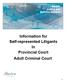 Alberta Justice and Solicitor General. Information for Self-represented Litigants In Provincial Court Adult Criminal Court