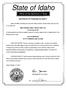 State of Idaho CERTIFICATE OF FRANCHISE AUTHORITY