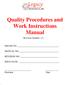 Quality Procedures and Work Instructions Manual