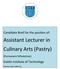 Assistant Lecturer in Culinary Arts (Pastry)