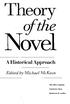 cfthe Novel A Historical Approach Edited by Michael McKeon The Johns Hopkins University Press Baltimore & London