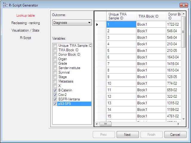 6 Exporting Data and Images Lookup table Select the points, the criteria of the statistical analysis from the