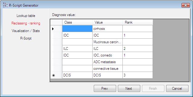 Reclassing ranking The software displays an arrangement of the chosen criteria that you can re-arrange.