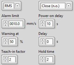 6.2.6 Settings for Relay Outputs Alarm Limit Warn Limit Switching Mode Delays The M14 has two relay outputs for warning (1) and alarms (2). The connectors are shown in Figure 3 on page 1.