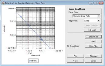 (1) Viscosity-Shear rate curve (Constant) (2) Shear stress-shear rate curve (Constant) (3) Viscosity-Temperature curve (Constant) (4)