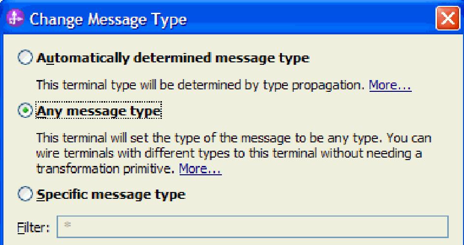 k. Since no messages will exit the flow, right-click the out terminal and select Delete. l. Now you must change the input message type to Any message type.