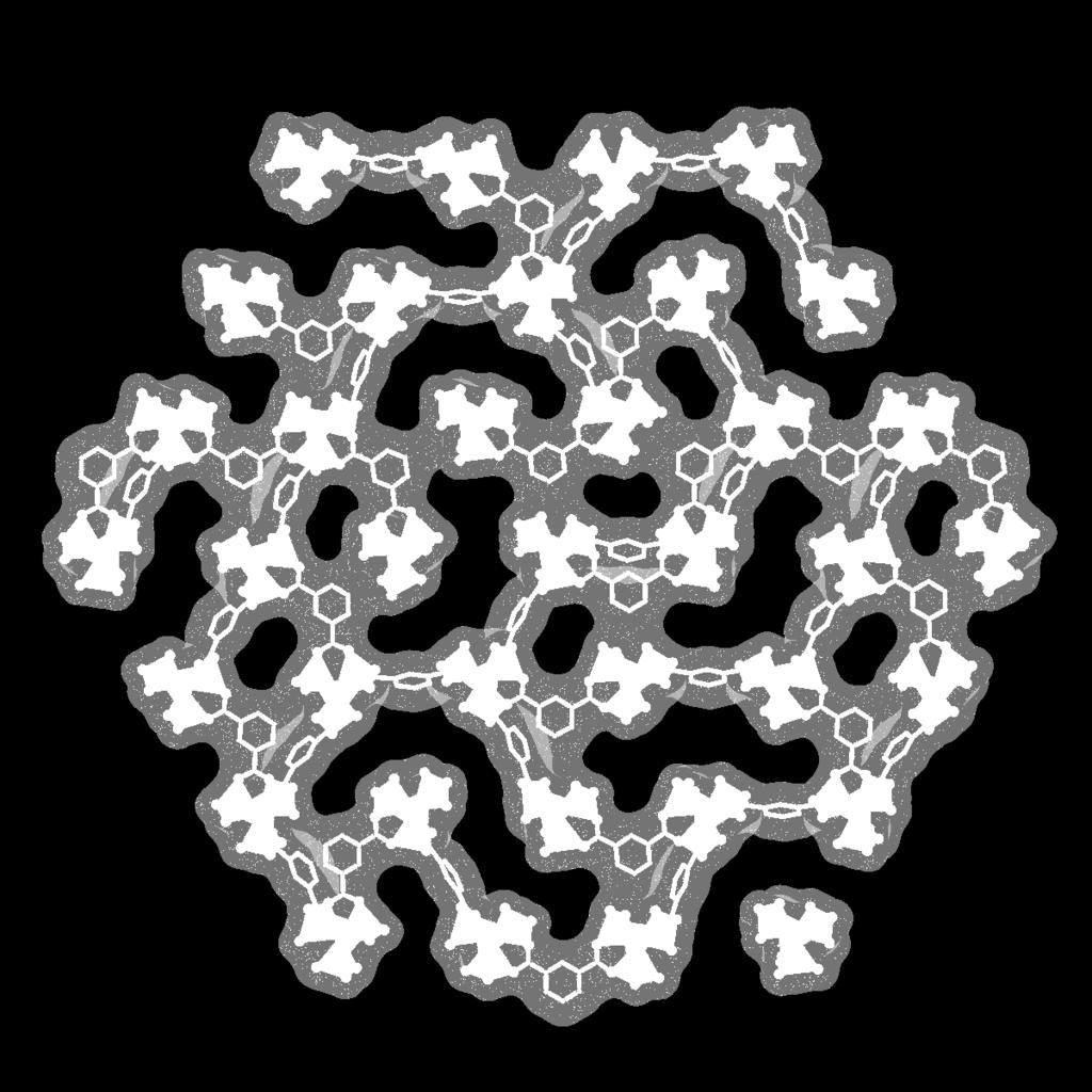 Figure 4: Disordered pore network structure. A representative fragment of a representative TRUMOF-1 structure model, viewed down the [111] crystal axis.