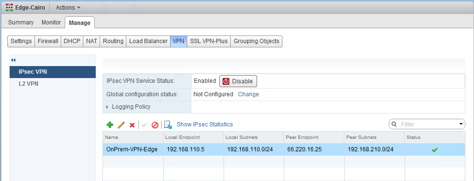 Starting from the bottom, VMware NSX for vsphere is running a site-to-site VPN tunnel to an edge gateway on vcloud Air.