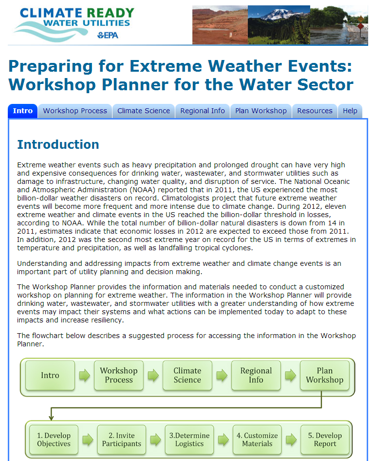 Walks users through all of the steps of planning and conducting an extreme events workshop Extreme Weather Events Workshop Planner Encourages