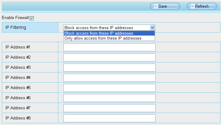 3.9 Firewall This section explains how to control the access permission by checking the client PC s IP addresses.