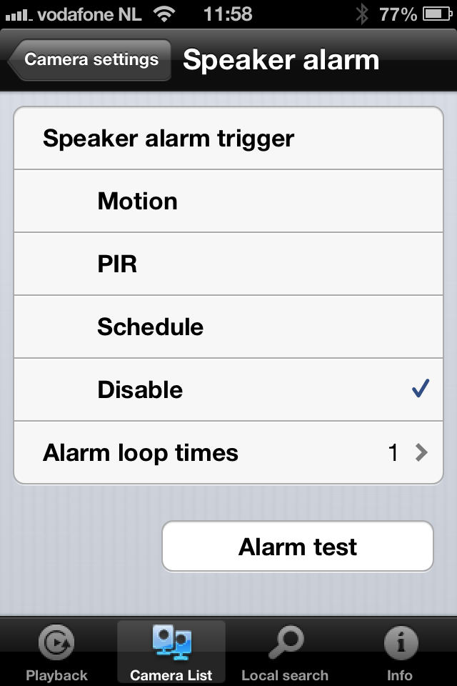 Speaker alarm 41 ENGLISH Select speaker alarm trigger and