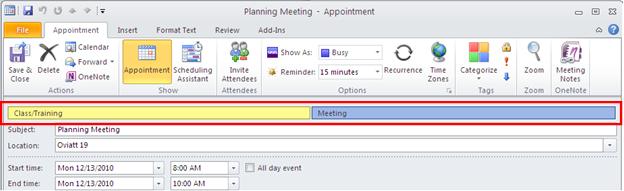 To assign categories to an existing appointment, right-click the item, select Categorize and