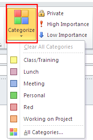 Figure 12 Categorize Options 3. The appointment reflects the number of categories selected.