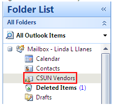 4. The Create New Folder window displays. Figure 6. Figure 6 Create New Folder Window 5. In the Name: field, enter a name for the new contact folder. 6. In the Folder contains: field select Contact Items.