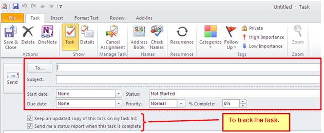 In the Navigation Pane select New Items. 2. Select Task Request (Figure 2) Figure 2 Task Request 3.