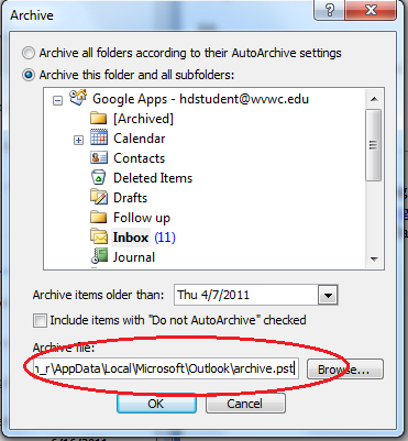 If you are not sure if you were using Outlook s archive feature, checking for the presence of an Archive.pst file will answer the question You can open your Archive.pst folder if it exists.