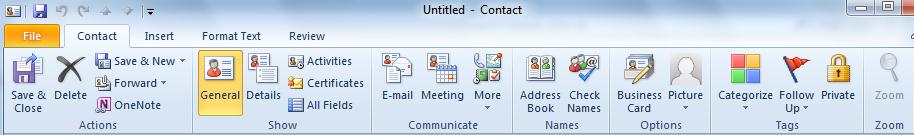 The Calendar window has its own ribbon, as do appointments. The same goes for the Contacts window and individual contacts or groups.