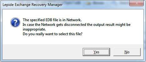 Figure: LERM Warning Message 4. In the next page, select the type of scan you want to perform on the EDB and Click Next.