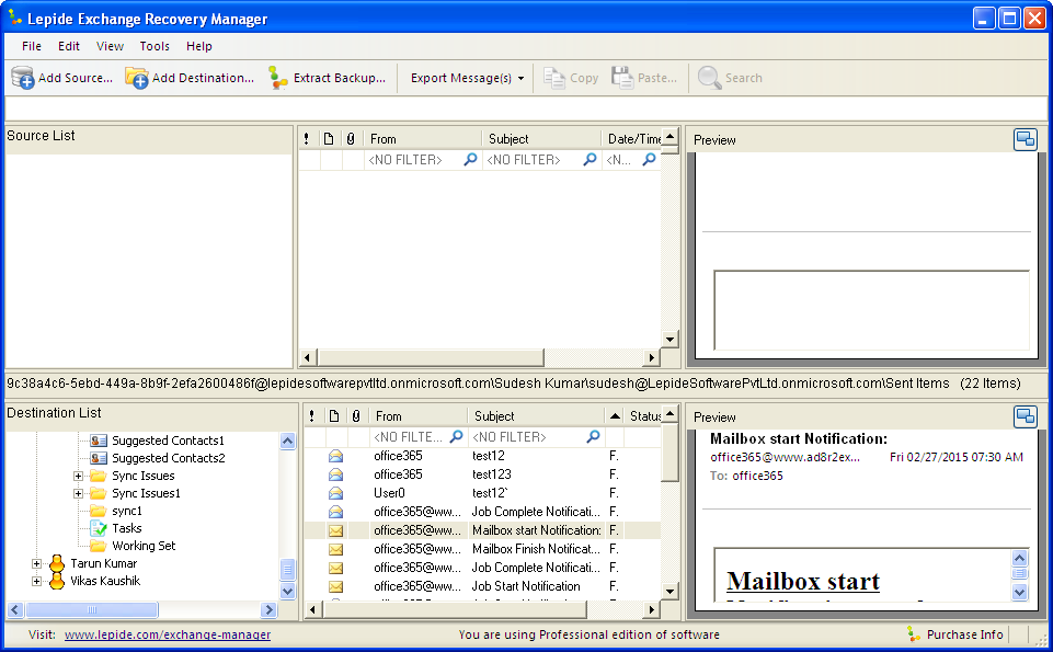 Figure: Multiple Mailboxes added in Destination 2015
