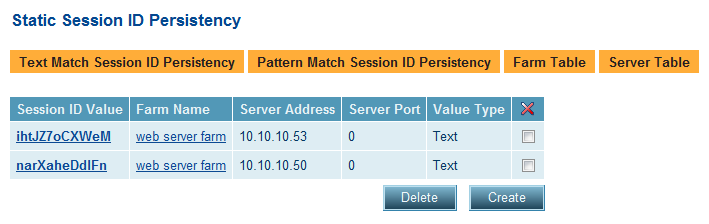 From the menu, select AppDirector Layer 7 Server Persistence Static Session ID Persistency to display the Static Session ID Persistency page similar to the one