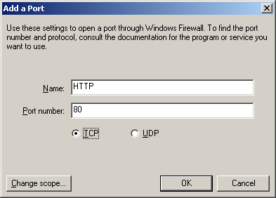 Windows Server 2003 Procedure 1. Select [Windows Firewall] from [Control Panel] in Windows. 2. The Windows Firewall screen appears. Select the Exceptions tab and then click [Add Port...]. 3.