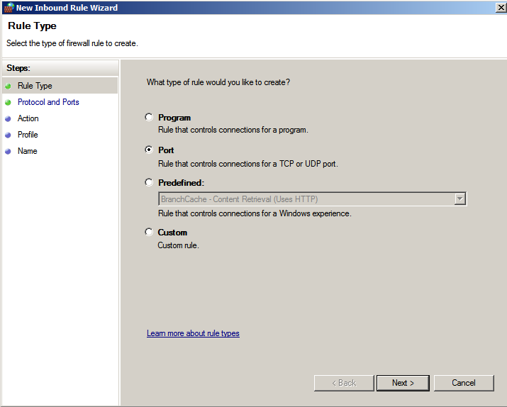 Windows Server 2008 / 2008 R2 1. Click [System and Security] - [Windows Firewall] from [Control Panel] and then click [Advanced]. 2. The Windows Firewall with Advanced Security screen appears.
