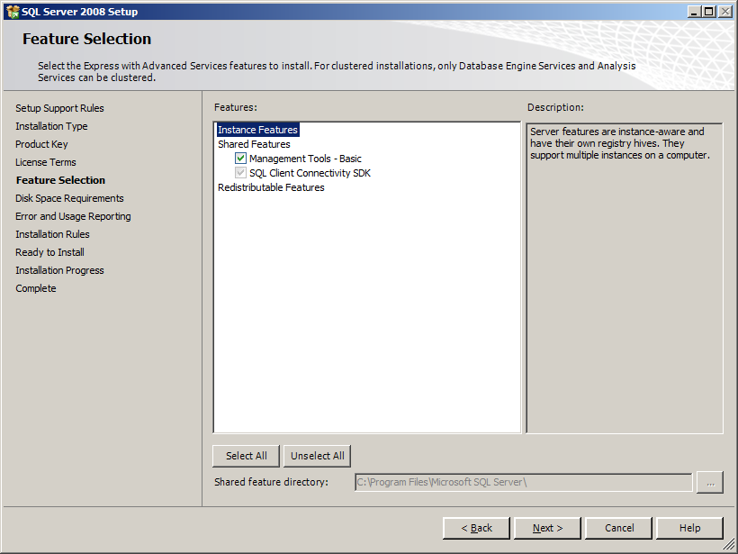 7. The Installation Type screen appears. Perform an new installation of SQL Server 2008 checkbox and then click [Next]. 8. The Product Key screen appears. Enter the product key and then click [Next].