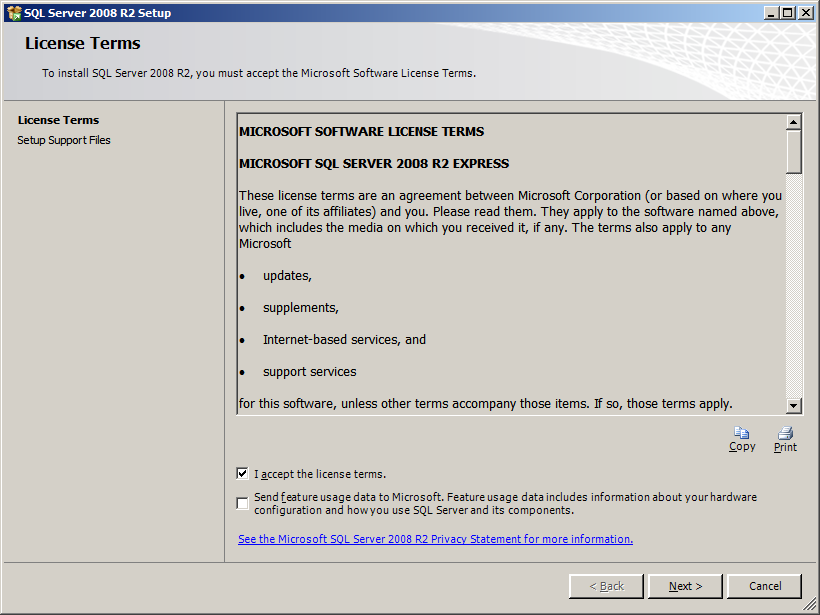 Installation of SQL Server 2008 R2 Express Edition Procedure 1. Insert the RadiNET Pro CD-ROM to the drive.