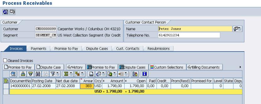 Process Receivables Invoices (Open) On the Invoices tab page the collection specialist gets an overview of all open invoices of a customer in