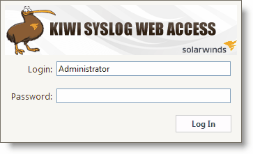 3 The default (Administrator) account is configured during product installation. To login to Kiwi Syslog Web Access, supply the password created during the installation process.
