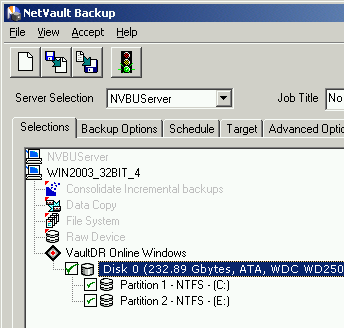 NetVault: Backup for the VaultDR System Plugins User s Guide 165 Figure A-13: Selections tab 2.