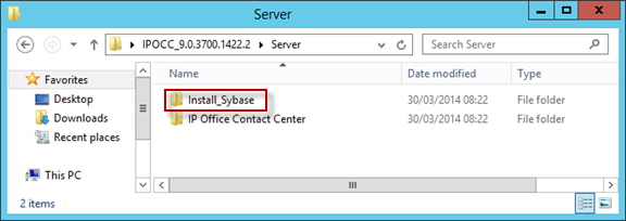 Windows 2012 Server Example 5. The folder should contain two folders named InstallSybase, and IP Office Contact Center. 6.