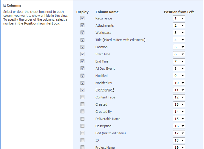 5) Click on the default view to see the selected columns 6) The columns that are checked are the columns in the view.