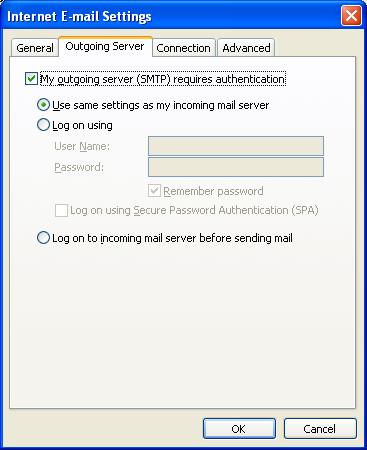 7. On the Internet E-mail Settings dialog box go to Outgoing Server tab 8.