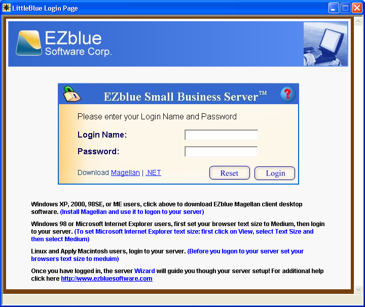 3 EZblue Server Configuration Step 1: From another PC on the same network, start Internet Explorer or Firefox browser. Enter the server IP address as shown in the following example: http://192.168.0.