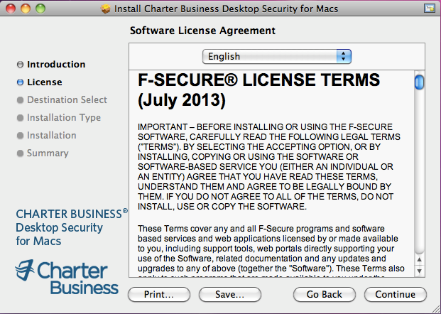 9. The Software License Agreement page opens. Read the License Terms and click Continue. 10.