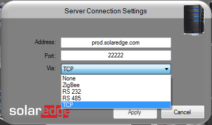 Configuring an Inverter 27 Setting the Server Connection Parameters Clicking inside the Server Connection Status sub-window opens the Server Connection Settings window.