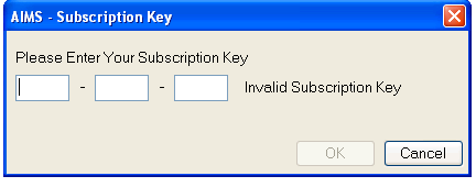 Opening AIMS and entering the license keys Once you have successfully loaded AIMS, on opening it you will be asked to login (User ID= Admin, Password= password), after which you will be asked to