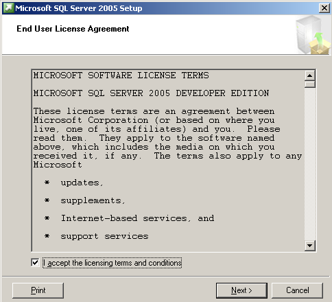 2 - Installing Microsoft SQL Server 2005 Run Setup from installation CD Check I