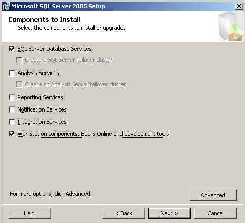 Select the SQL Server Database Services and